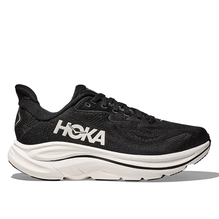 Womens Hoka Clifton 10 in Black/White uneven - terrain running shoes