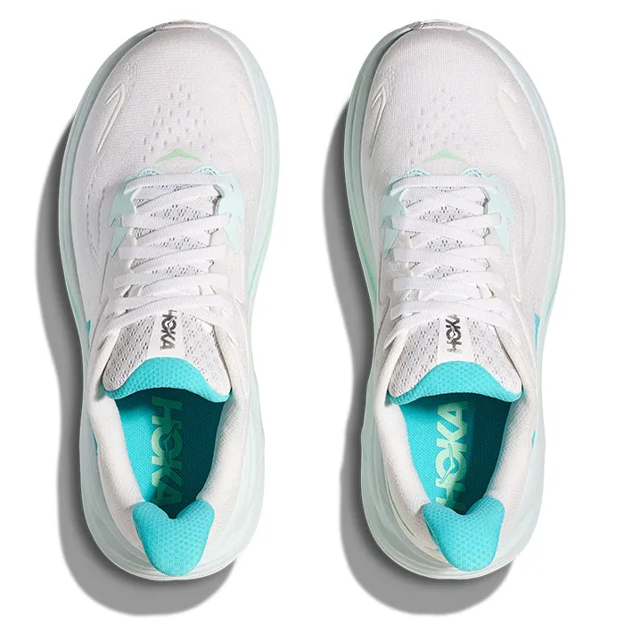 Womens Hoka Clifton 10 in White/Cielo Blue Speed Focus