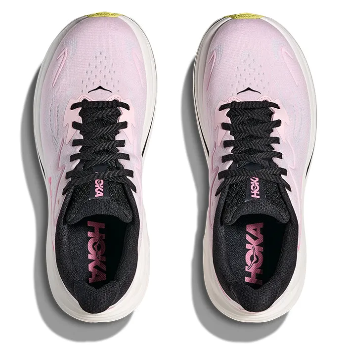 Womens Hoka Clifton 10 Wide in Carnation/Starlight Glow Breathable - panel 10K running