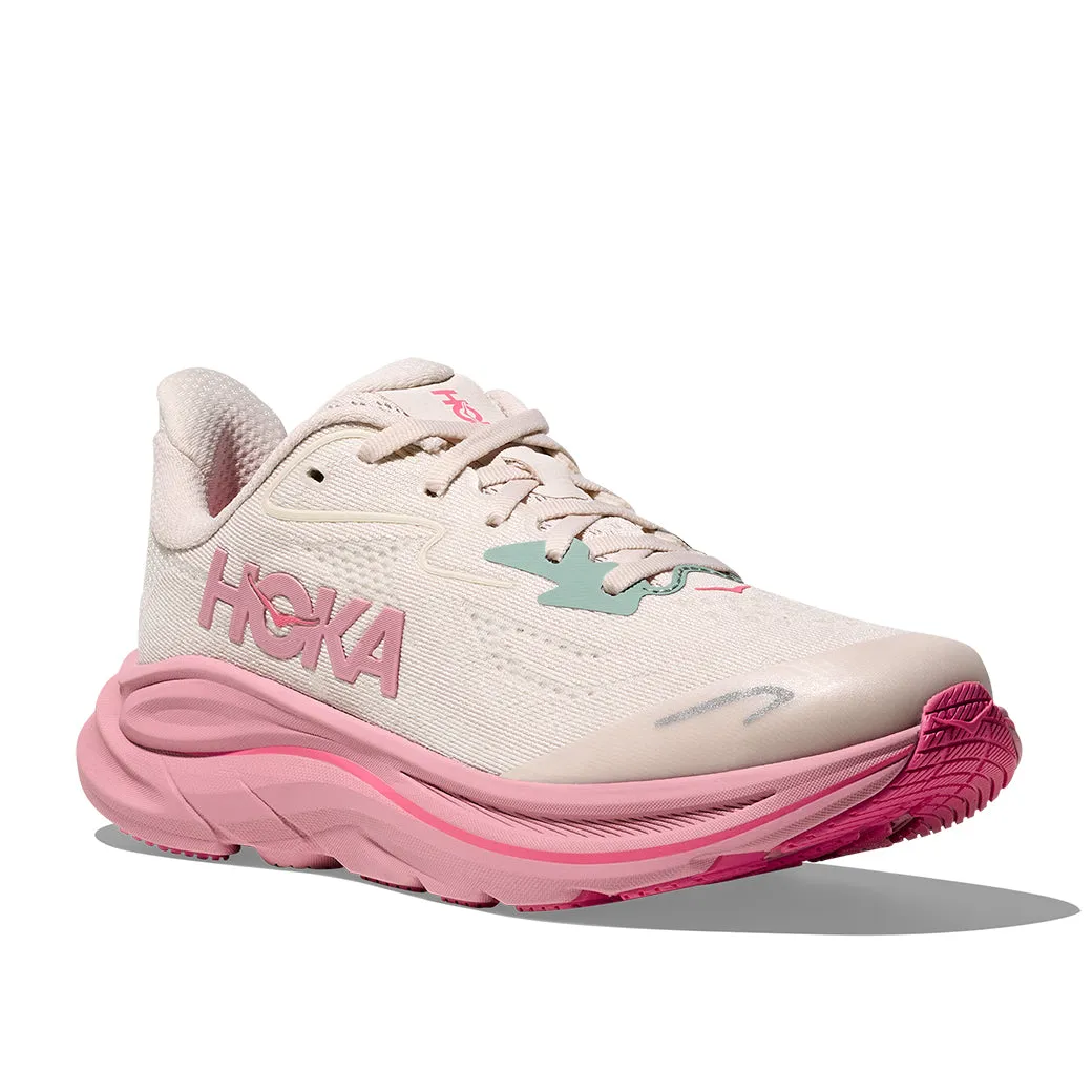 running for adventure Womens Hoka Clifton 10 Wide in Rose Cream/ Dried Rose