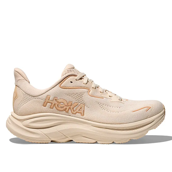 Womens Hoka Clifton 10 Wide in Vanilla/Birch high - top Engineered Mesh Fabric