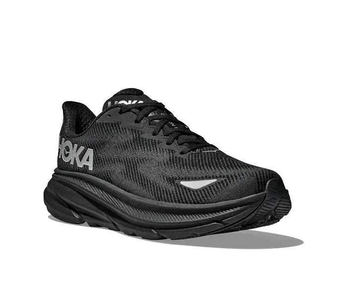Womens Hoka Clifton 9 GTX in Black/Black Heat Dissipating Design Abrasion Proof Design