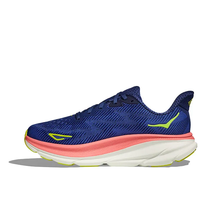 Womens Hoka Clifton 9 in Evening Sky/Coral superhero - themed running option tested
