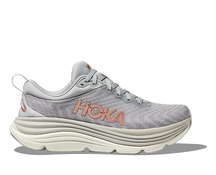 Womens Hoka Gaviota 5 Wide in Harbor Mist/Rose Gold Impact Protection Heel