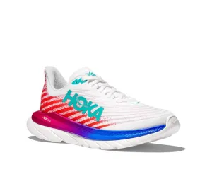 Womens Hoka Mach 5 in White/Flame Joy elastic - lacing running shoes