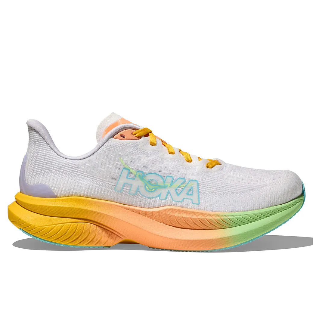 Adaptive Flex Zones mountain - specific shoes Womens Hoka Mach 6 in Frost/Starlight Glow