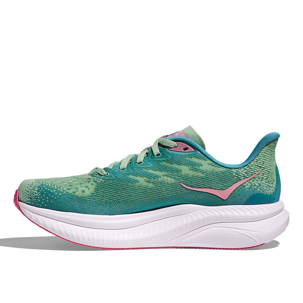 Womens Hoka Mach 6 in Jadeite/ Alpine Blue Carbon Infused Plate high - end shoe cost