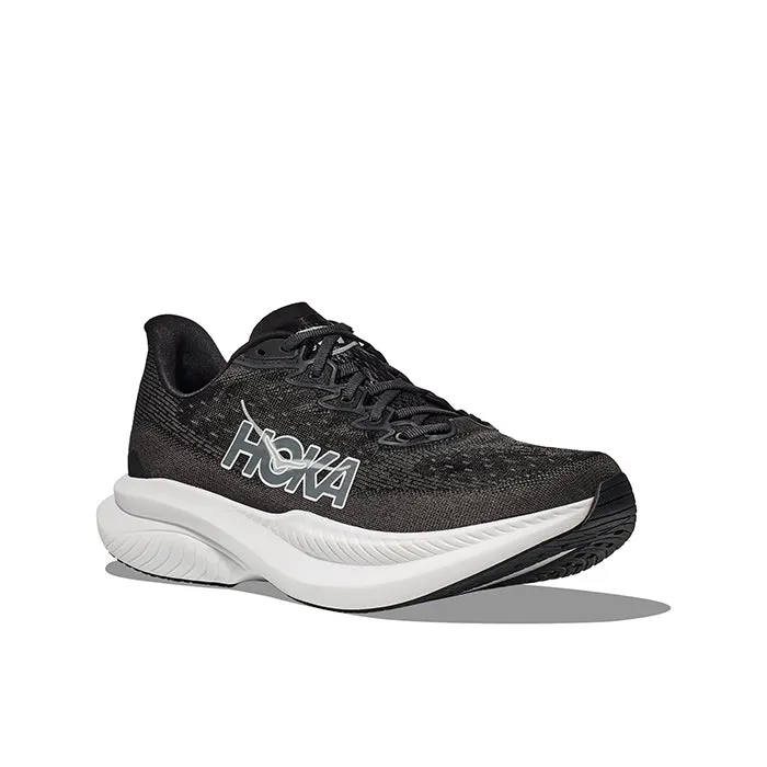 Womens Hoka Mach 6 Wide in Black/White HeelSupport