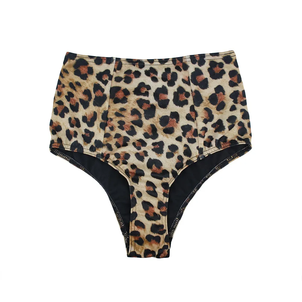Non Restrictive Fit Cool Touch Fabric Women's Leo-Print High Waist Bikini Bottom,Multi