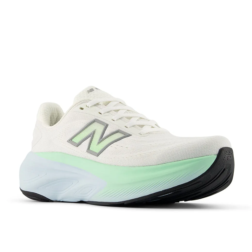 treadmill running shoe space running for personal records Womens New Balance Fresh Foam More V6 in Sea Salt/ Lab Green/ Frosted Glass