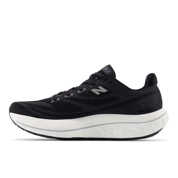 Womens New Balance Fresh Foam Vongo v6 in Black/White Moisture Wicking Lining running in a mud pot area shoes