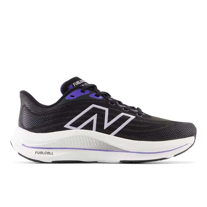 Enhanced Torsional Rigidity Womens New Balance FuelCell Walker Elite in Black/Electric Indigo/Grey Violet