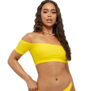 Women's Off Shoulder Solid Bikini Top,Yellow Sun Protection Fabric