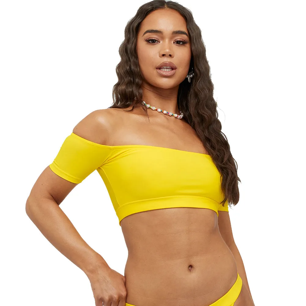 Women's Off Shoulder Solid Bikini Top,Yellow Sun Protection Fabric