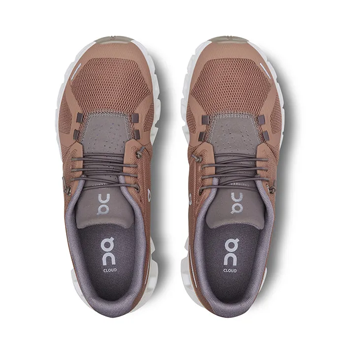 running in a arch bridge area shoes warm - weather Womens On Running Cloud 5 in Rosebrown/Fog