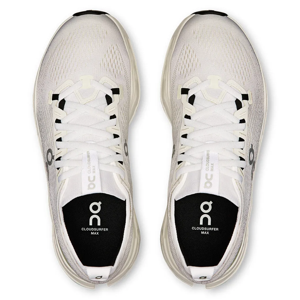 Womens On Running Cloudsurfer Max in White/White race accessory Adaptive Fit System