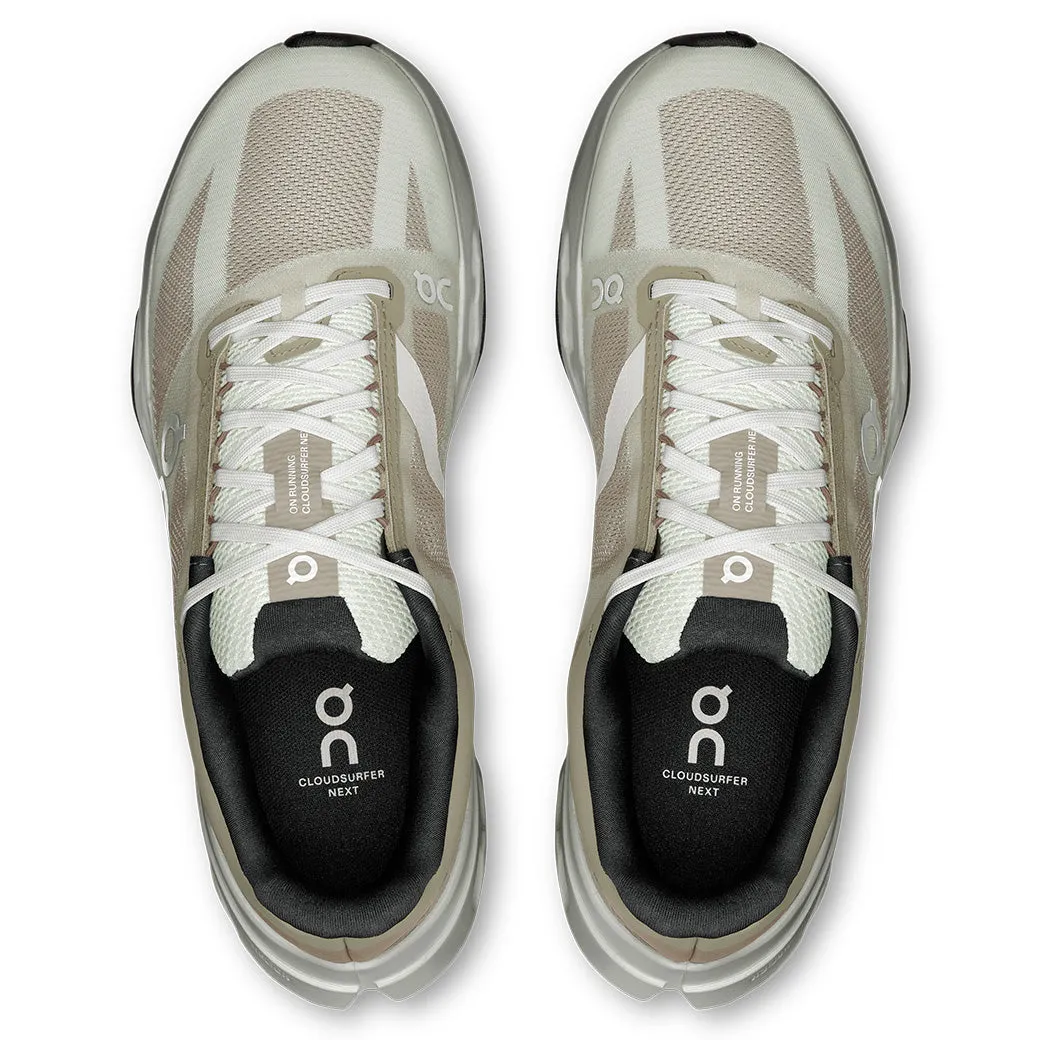 Womens On Running Cloudsurfer Next in Fog/Ivory advanced - user - appropriate shoes all - terrain