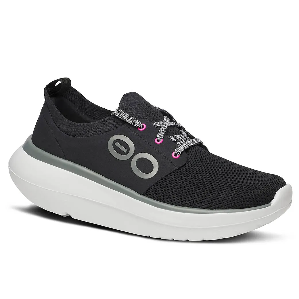 Womens Oofos OOmy Stride in White Black stretchable shoes Breathable Material