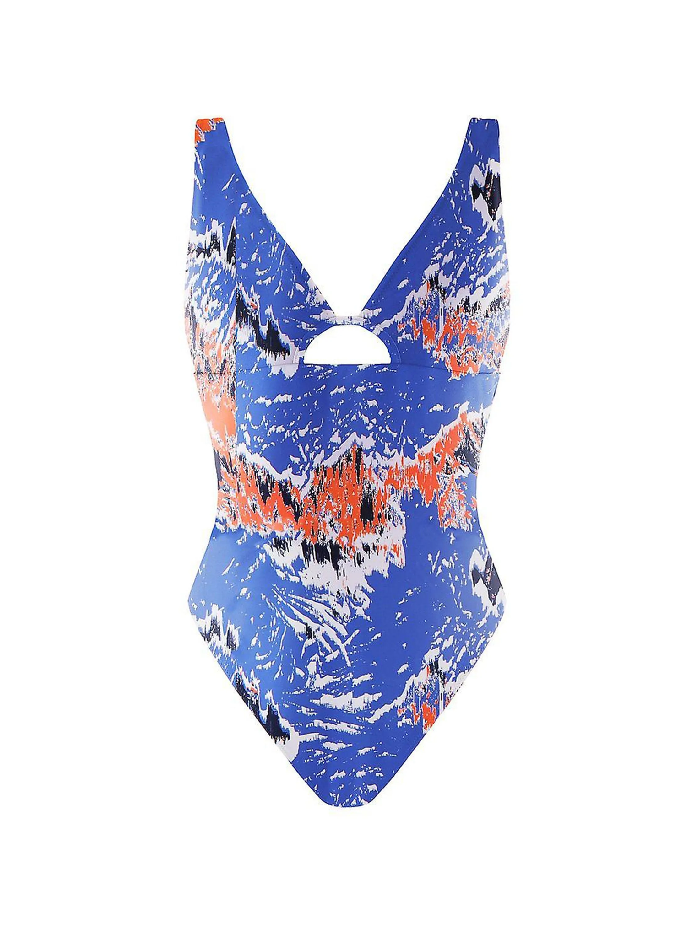 Women's Open Back One Piece Printed  Swimsuit,Orange/Blue Nature Base Layer Safe