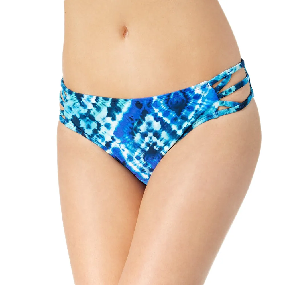 Women's Patterend Bikini Bottom,Blue Multi Hook Closure
