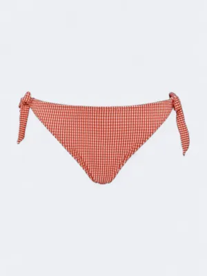 Seamless construction Tension Control Band Women's Plaid Tie and Bow Bikini Briefs Bottoms,Red