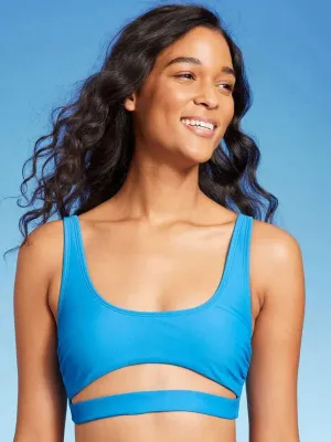 Women's Plain Cut Out Bikini Top,Blue Quick Drying Technology