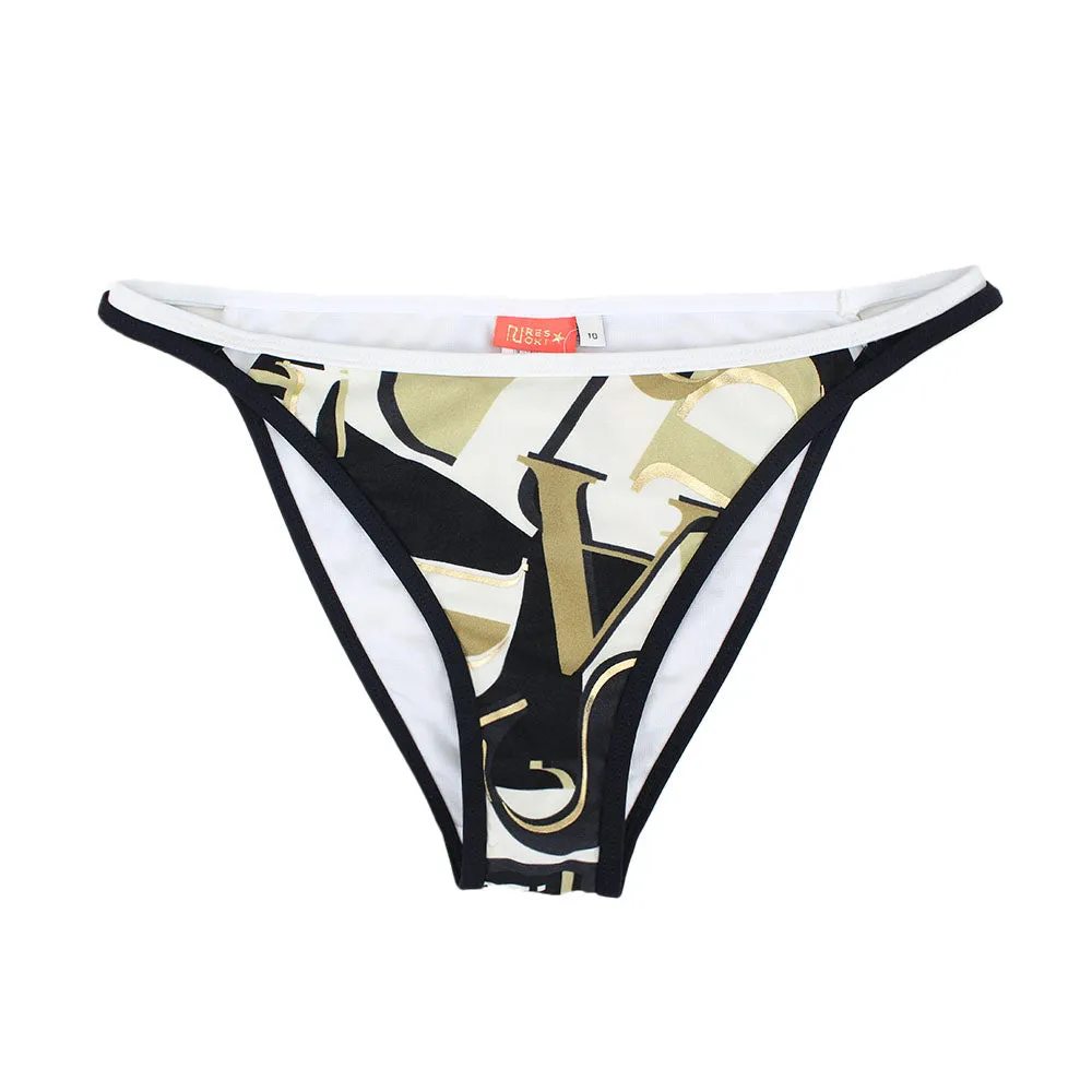 Women's Printed 2 Lines Side Bikini Bottom,Multi Soft Cup Support Convertible Strap System