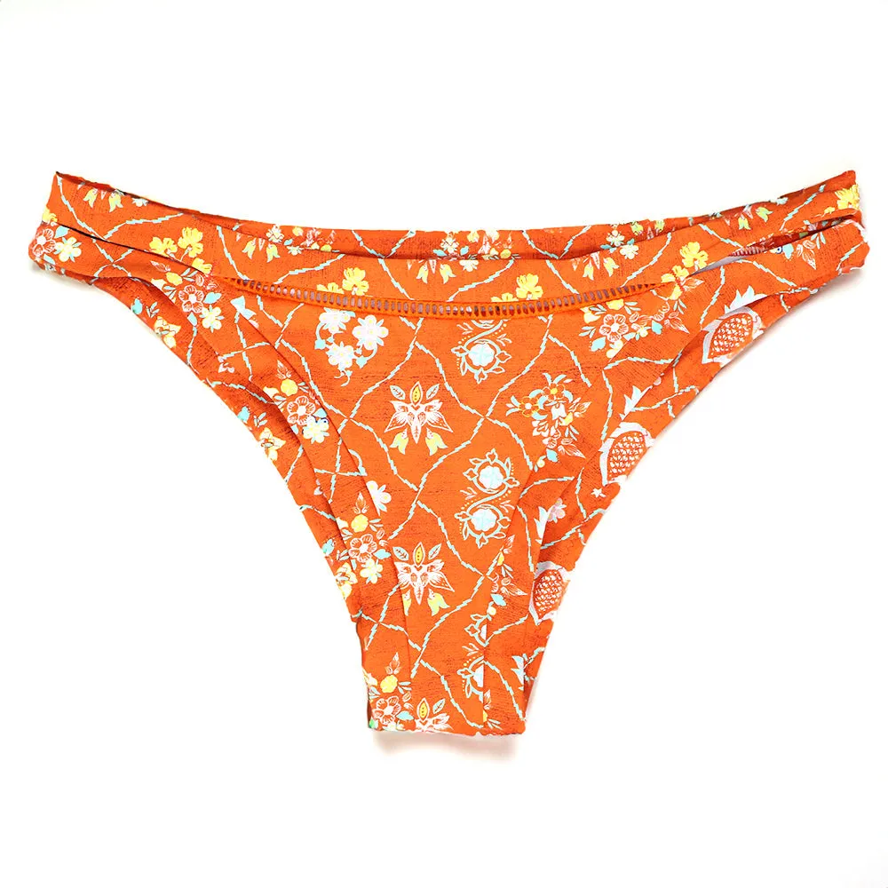 Women's Printed Bikini Bottom,Orange EasyCareMaterial Machine Fit