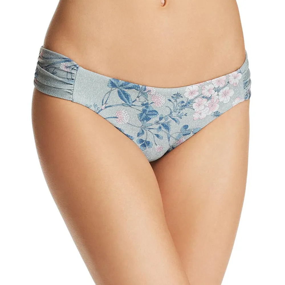 Women's Printed Metallic Shirred-Side Bikini Bottom,Green Quick Dry Fabric