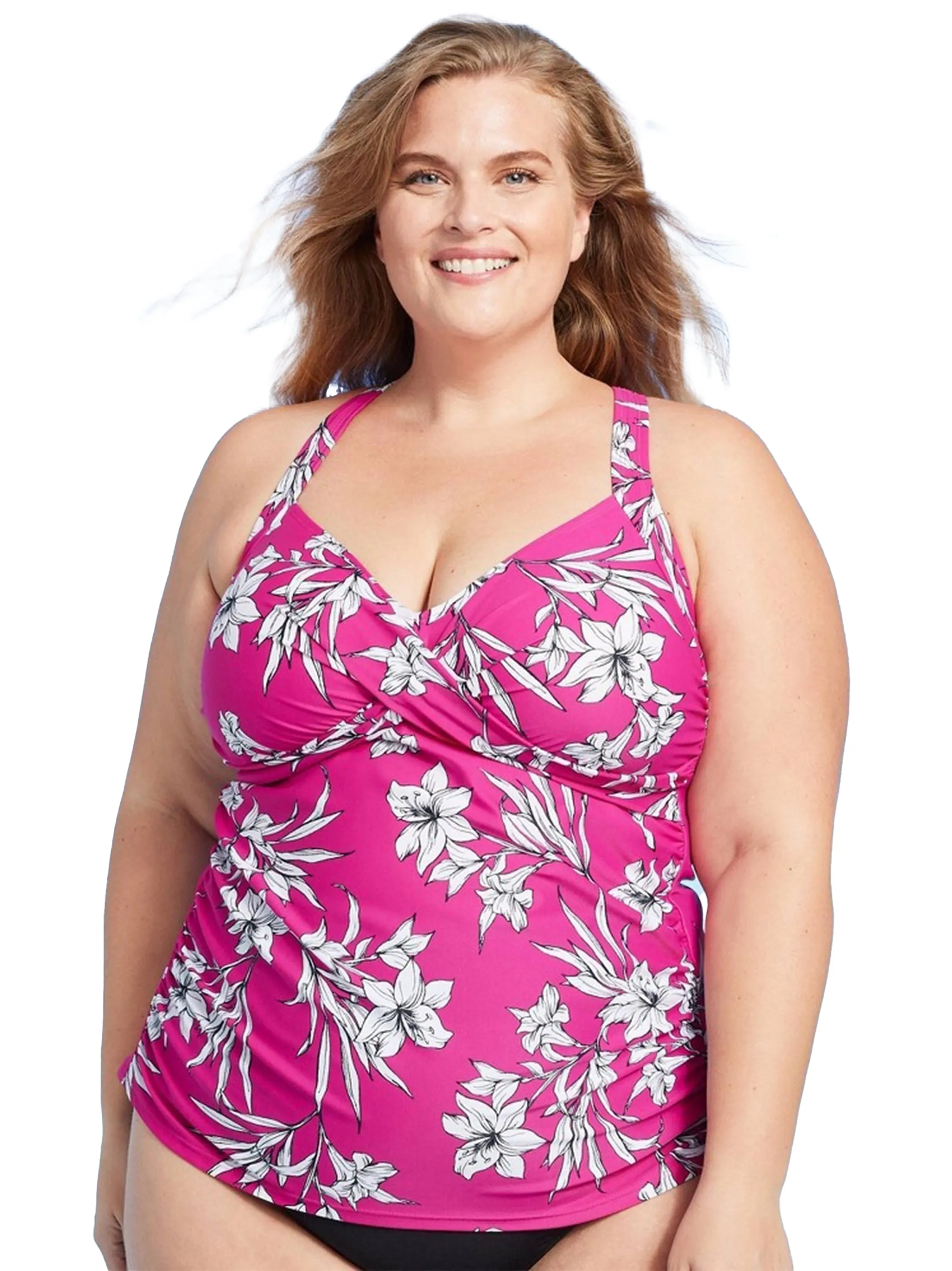 Women's printed Tankini Top,Pink Quick Dry Elastic Band