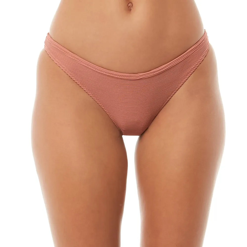 Quick Drying Inner Shell Quick Access Side Pockets Women's Ribbed Bikini Bottom,Light Brick