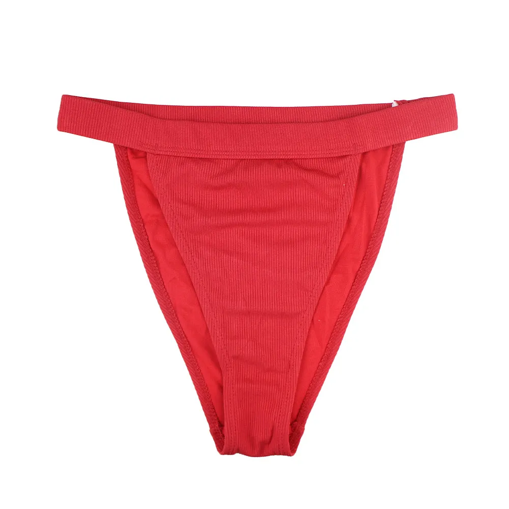 UVProtective Coating Women's Ribbed High Waist Bikini Bottom,Red