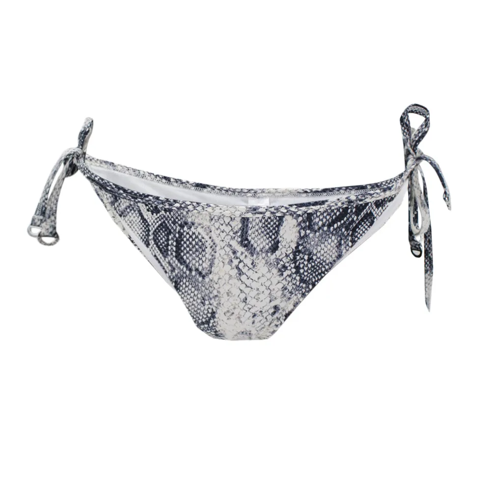 Heavy Silk Women's Snake Print Tie Side Bikini Bottom,Navy/White