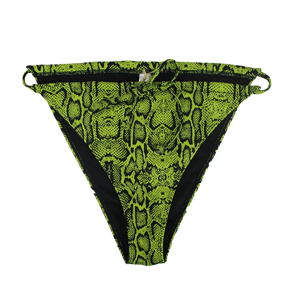 Fur Fit Green Soul Women's Snake Print Tie-Side Bikini Brief,Neon Green