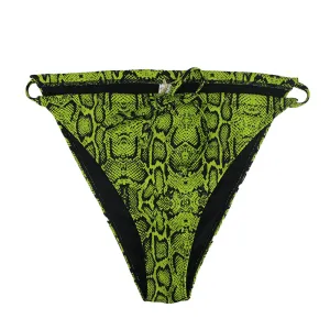 Women's Snake Print Tie-Side Bikini Brief,Neon Green Durable Strap Anchors