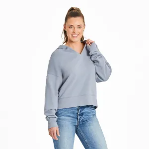 Pockets Women's Solid French Terry Boxy Pullover Hoodie