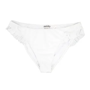 Quick Dry Fabric Tagless Design Women's Solid Ruffle-Side Bikini Bottom,White