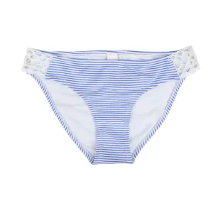 Women's Striped Lace Side Bikini Bottom,Blue/White Anti Odor Treatment Versatile Layering