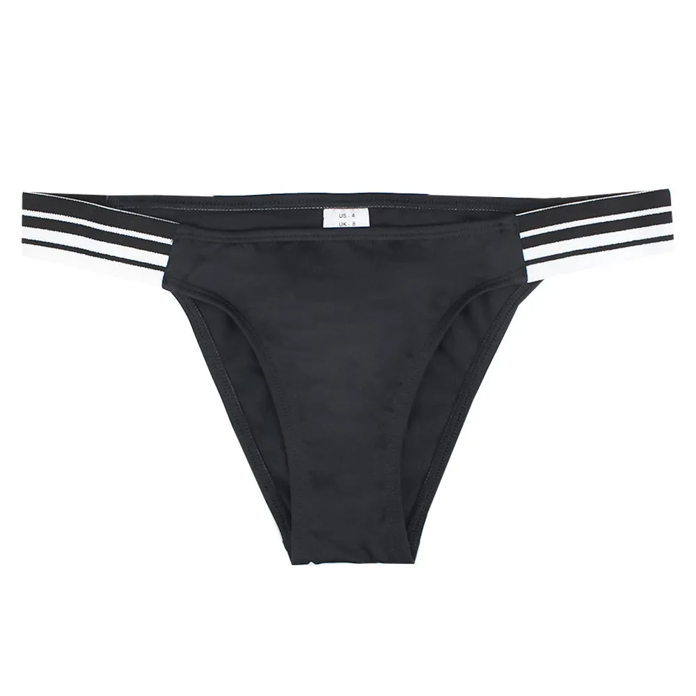 Women's Striped Side Waist Bikini Bottom,Black Music Mood SeamlessPockets