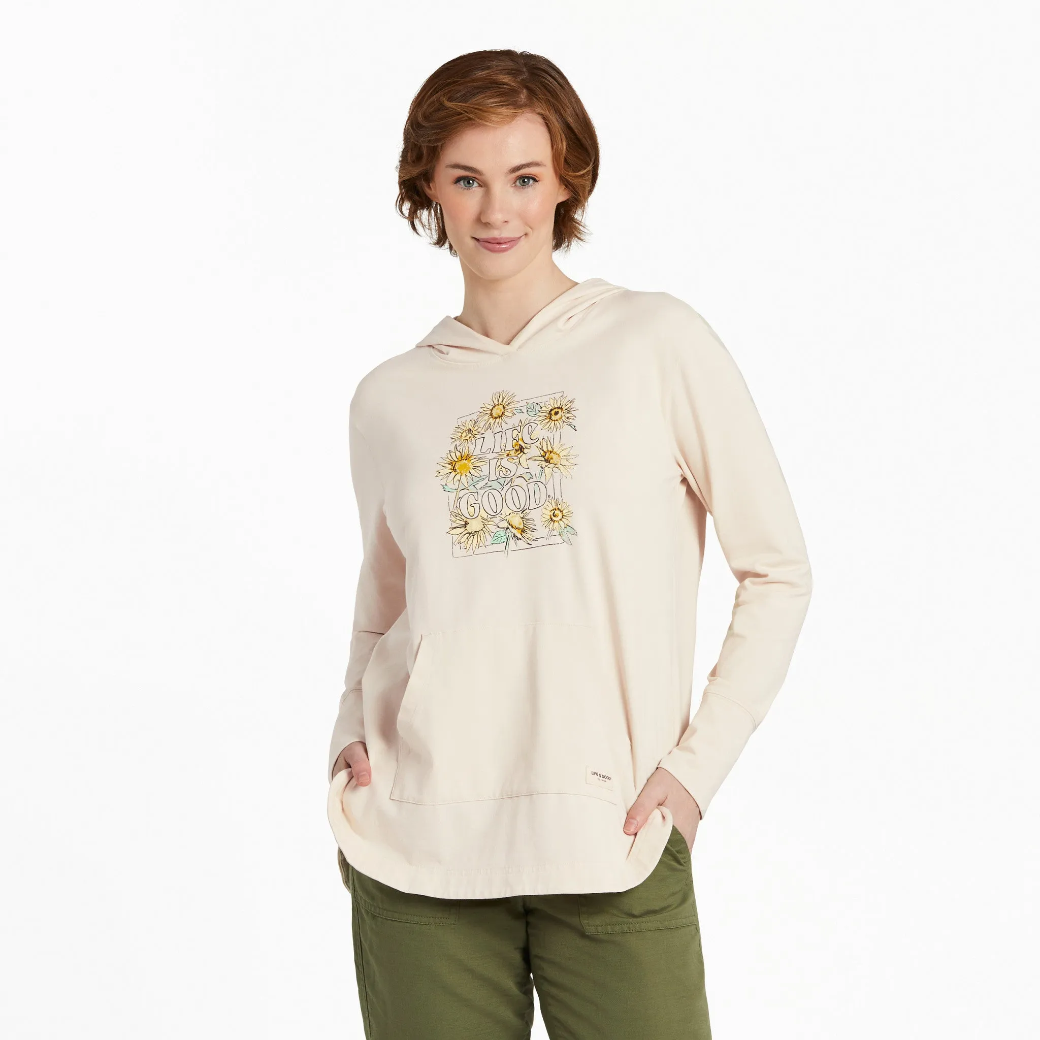 Relaxing Wear Women's Sunflower Sketch Crusher-FLEX Hoodie Tunic
