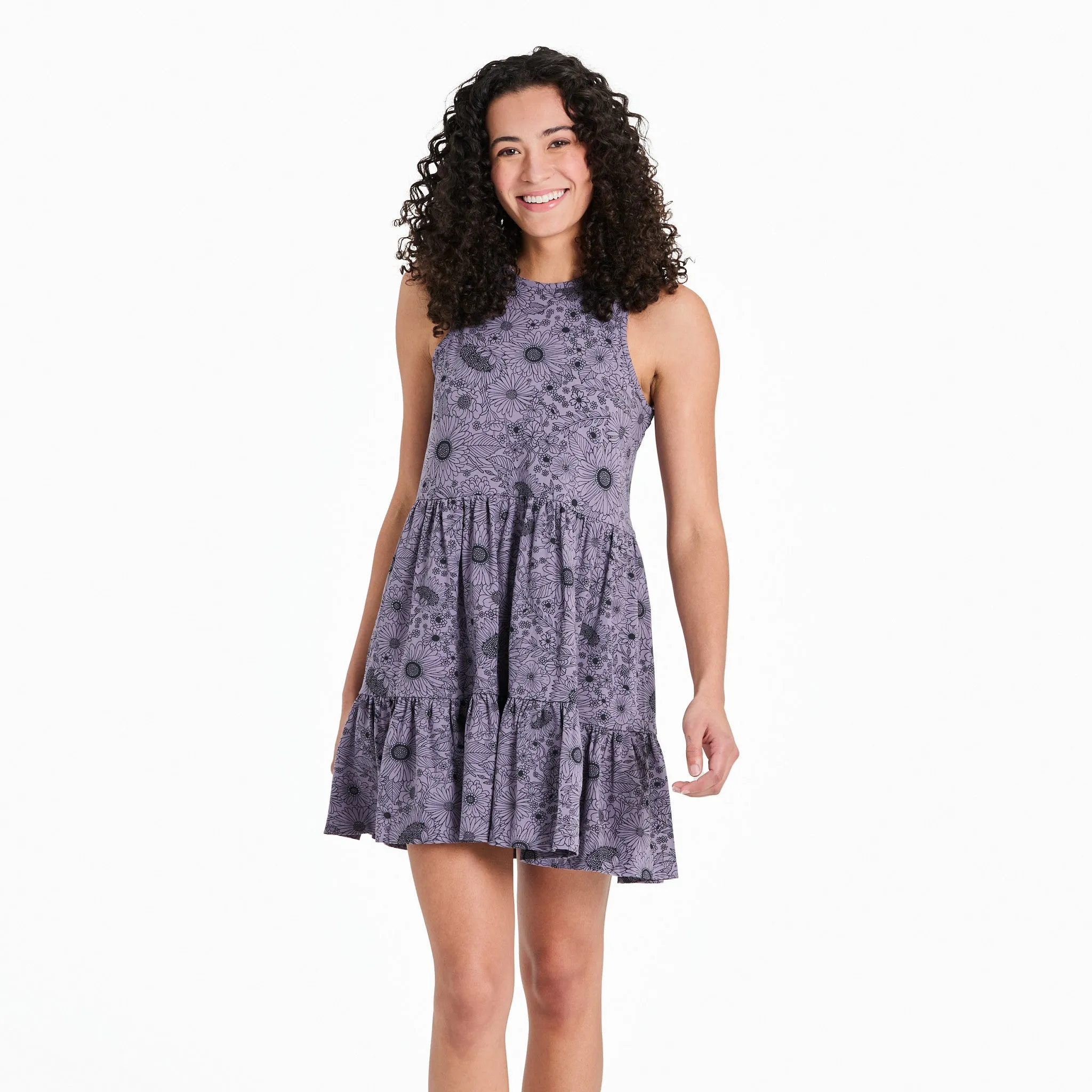 Women's Sunshine Floral Pattern Tiered Tank Dress Feminine Tailoring Modern Movement