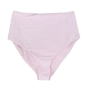 Wrinkle Resistant Material Rapid Dry Technology Women's Textured High Waisted Bikini Bottom,Pink