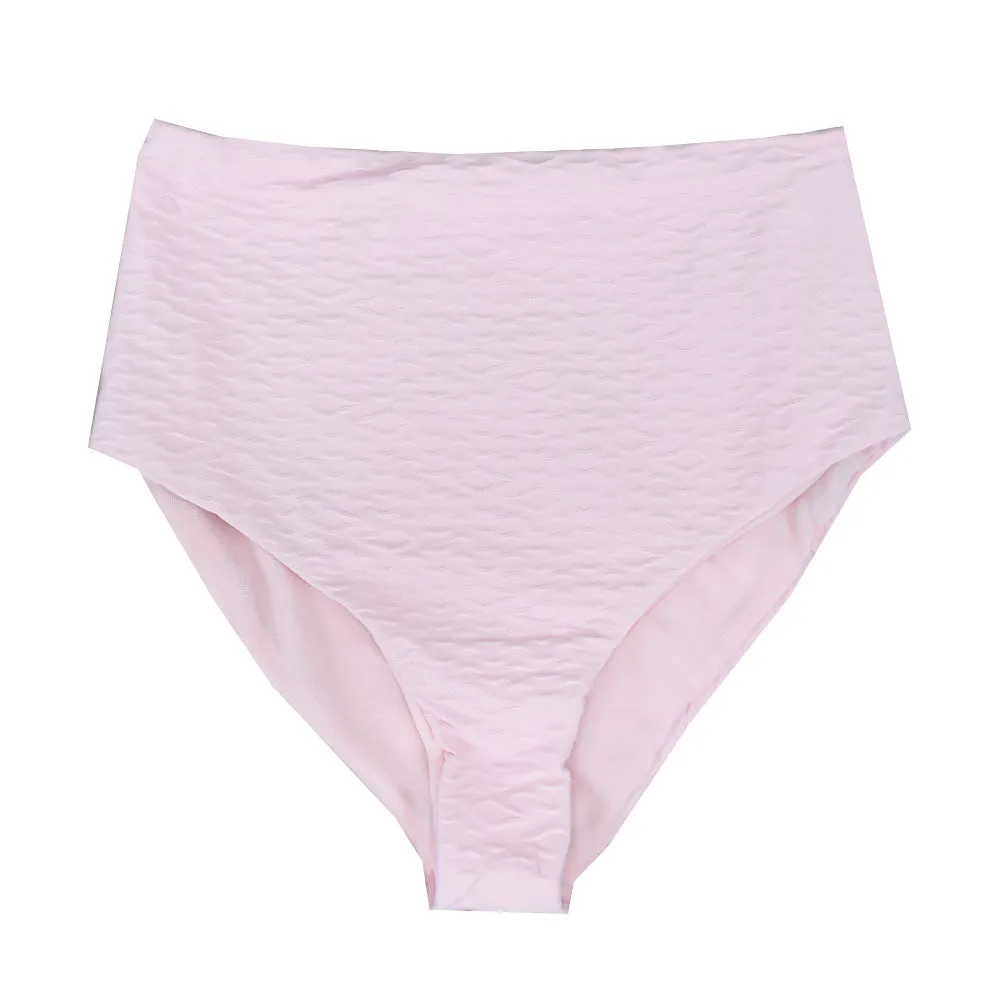 Women's Textured High Waisted Bikini Bottom,Pink Mediterranean Air