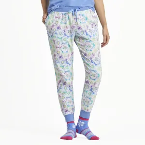 Women's Tie Dye Daisy Pattern Snuggle Up Sleep Jogger Reflective details Reinforced Stitching