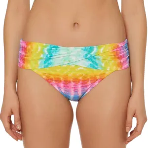 Women's Tie-Dye Fold-Over Bikini Bottom,Multi Breathable Mesh Panels Quick Dry Elastic Band