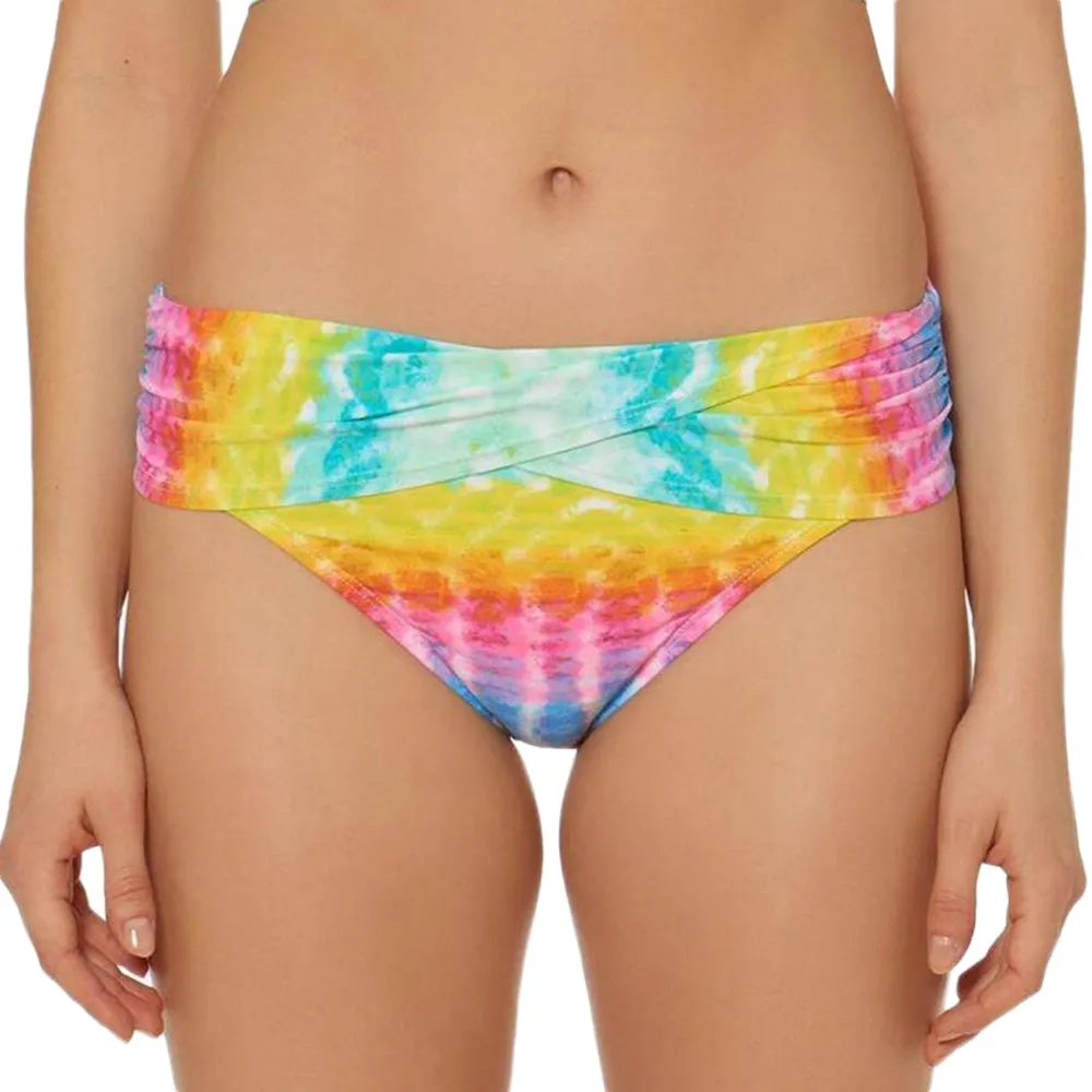 Women's Tie-Dye Fold-Over Bikini Bottom,Multi Surf Mood Mediterranean Air