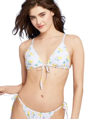Supportive Cradle Design Women's Tie-Front?Graphic Printed Bikini Top,White