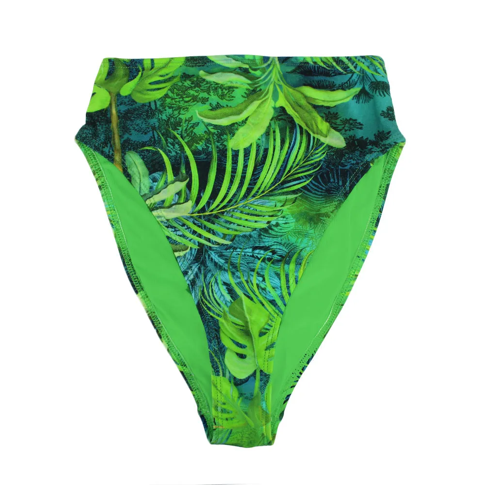 Women's Tropical Print Bikini Bottom,Green VentilatedMesh Classic Glow
