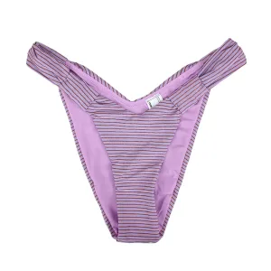 Women's V-Style Striped Bikini Bottom,Purple Hygienic Lining