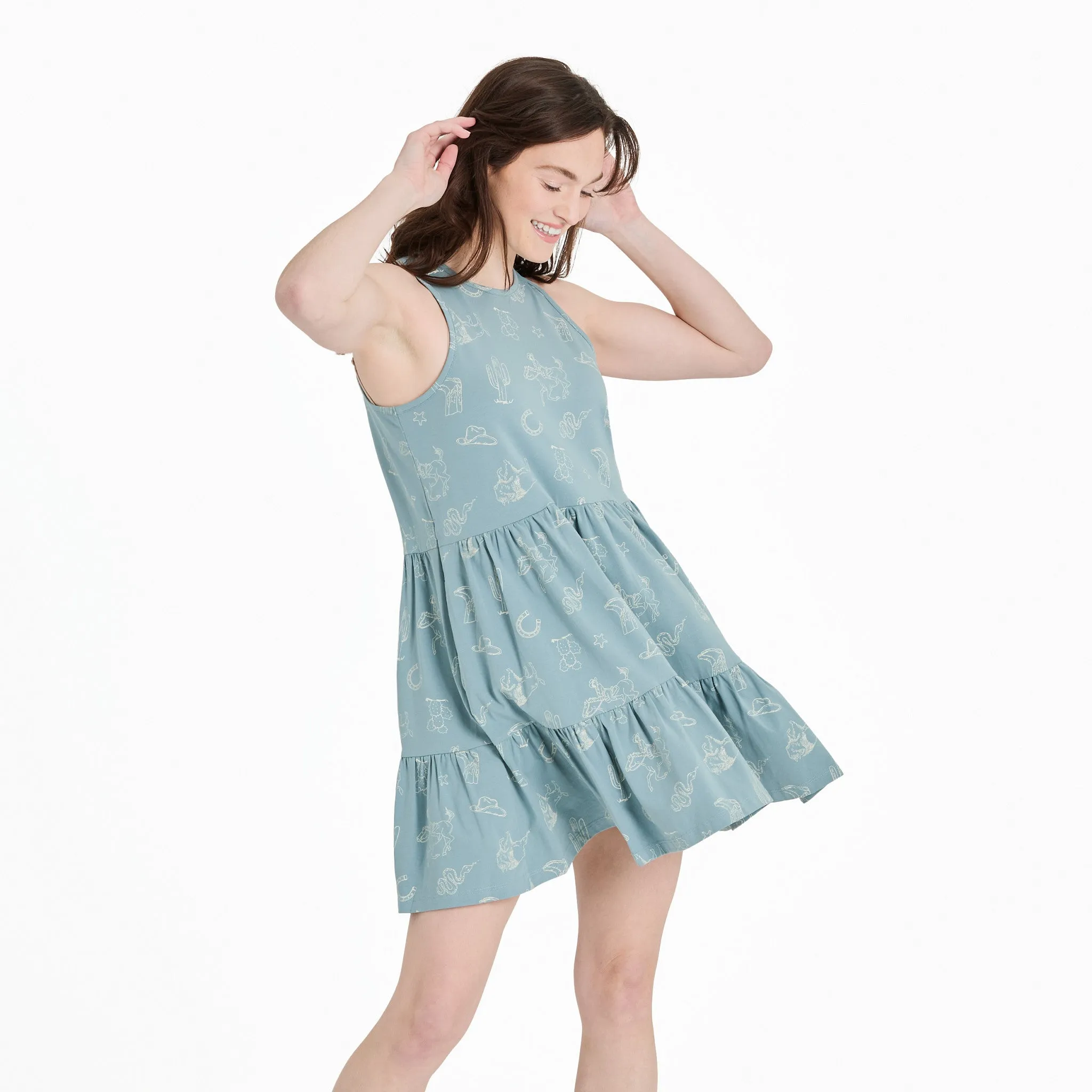 Soft and Light Casual and Stylish Women's West is Best Pattern Tiered Tank Dress